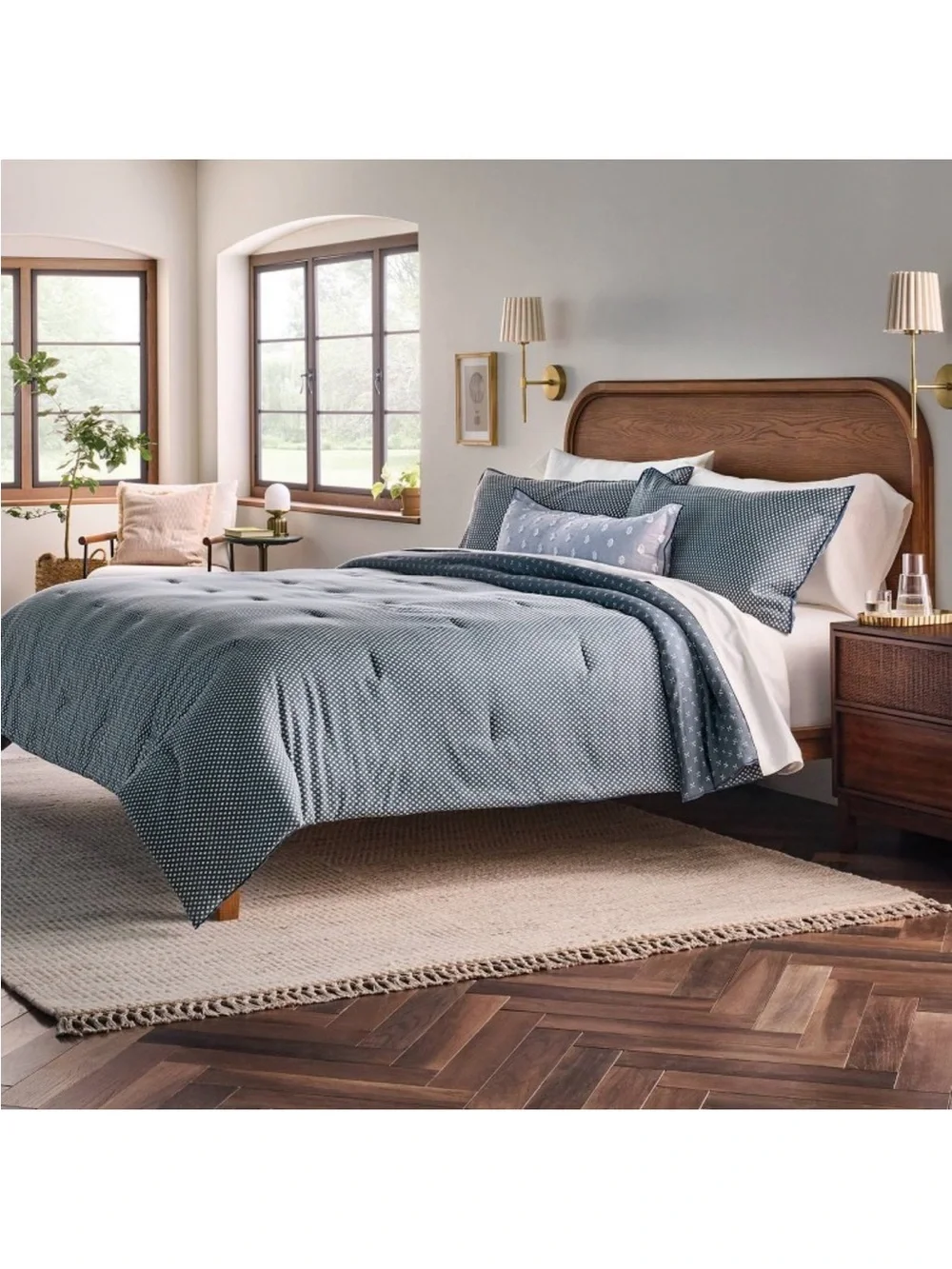 NWT 3pc Full/Queen Block Pattern Comforter Set Blue Hearth & Hand with Magnolia